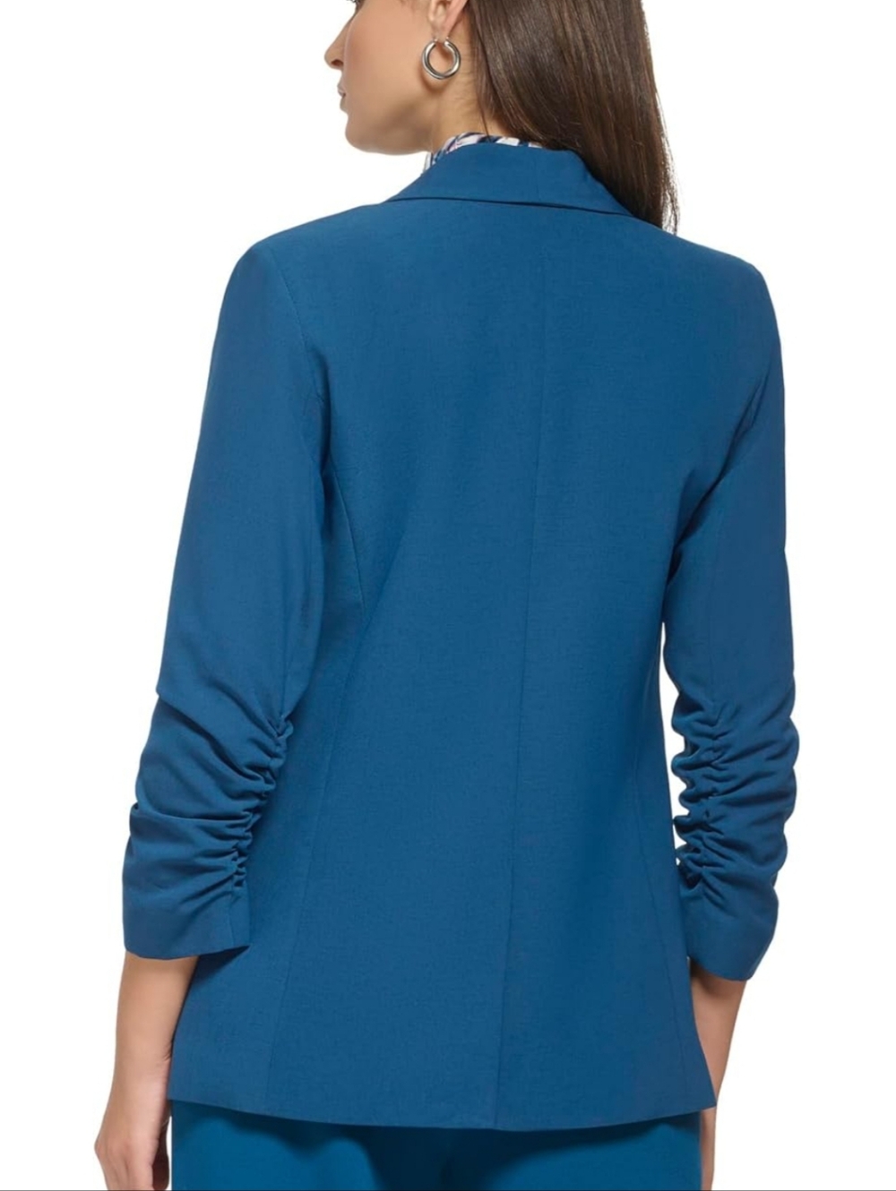 DKNY Women Blazer Jacket Teal Size 14 Gold Logo 3/4 Sleeves Classic Business EUC - Picture 2 of 13